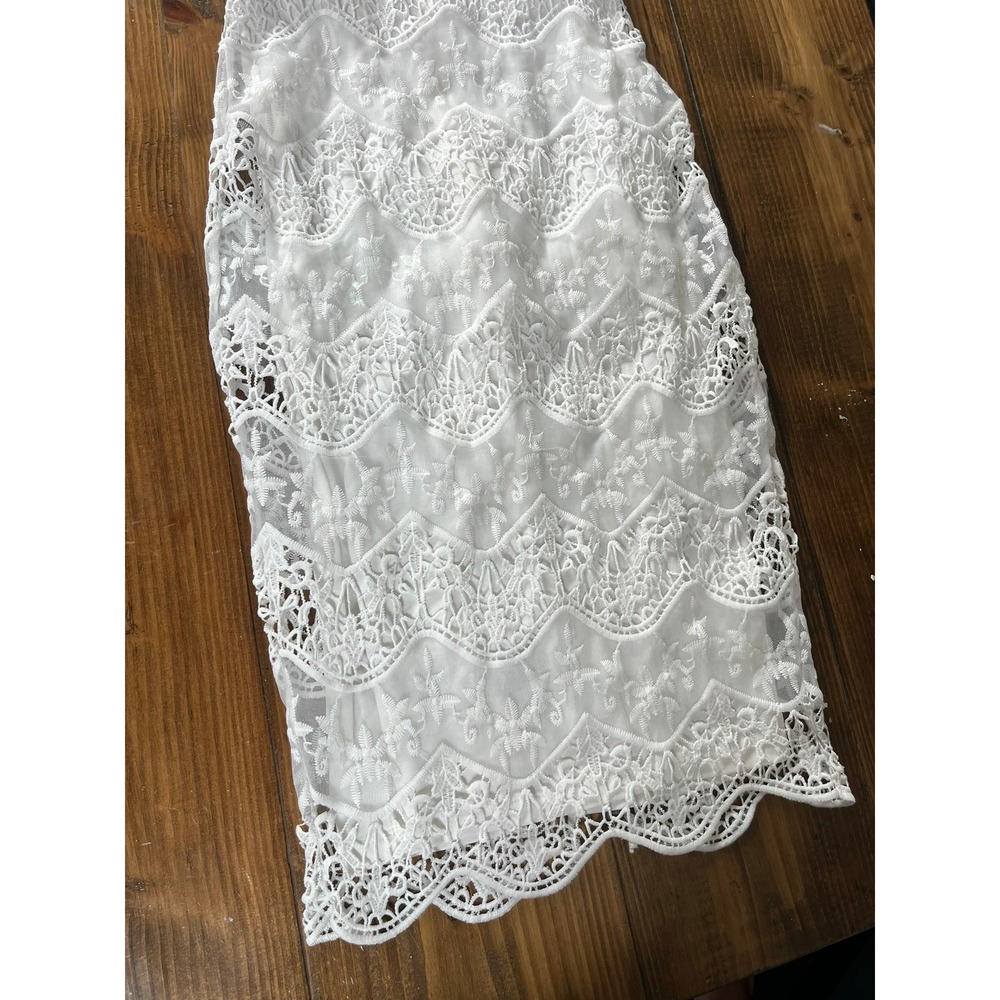 Milla White Lace Strapless Midi Dress Crochet Sheath Bridal Shower Small - Picture 3 of 9